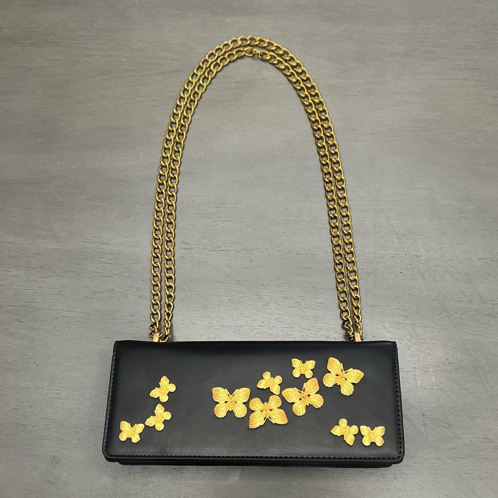 Elegant Black and Gold Butterfly Shoulder Bag